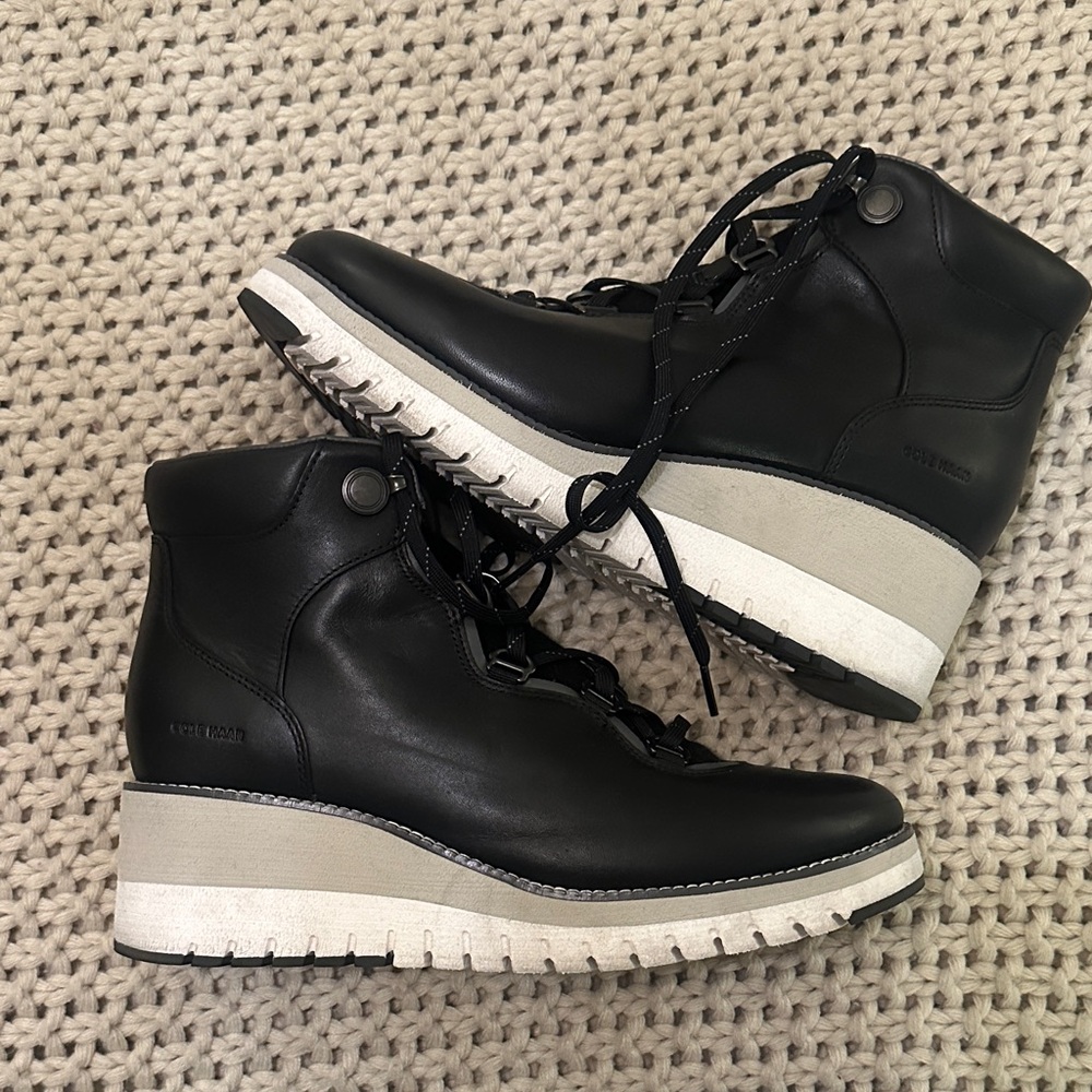 Cole Haan Black Leather Waterproof Zero Grand Explore Wedge w/wool 10.5b